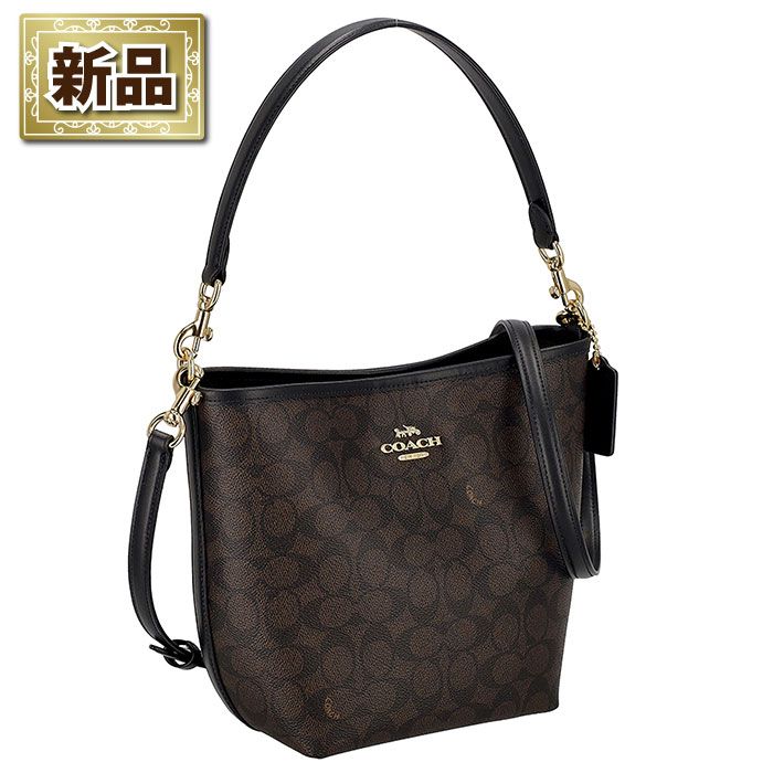 コーチ COACH ショルダー ハンドバッグ シティ バケットバッグ CT 800 IMXAQ 2025 SS ウォルナット シグネチャーキャンバス ブラック レザー