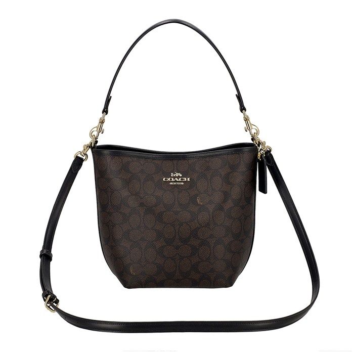 コーチ COACH ショルダー ハンドバッグ シティ バケットバッグ CT 800 IMXAQ 2025 SS ウォルナット シグネチャーキャンバス ブラック レザー