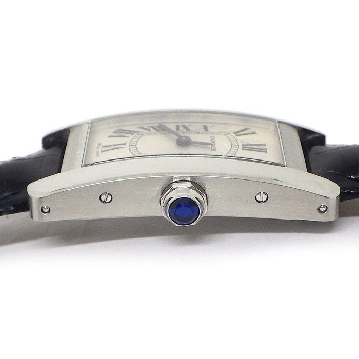 カルティエ Cartier 腕時計 タンクアメリカン SM レクタンギュラー シルバー文字盤 ローマンインデックス ブラック アリゲーターレザーベルト SS クオーツアナログ