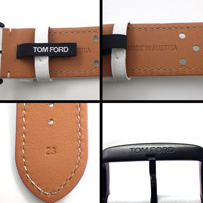  トムフォード TOM FORD 腕時計 N.002 ブラック文字盤 デイト クロノグラフ スモールセコンド 裏スケ チタン ホワイト レザーベルト 自動巻き 腕時計(デジタル) 時計