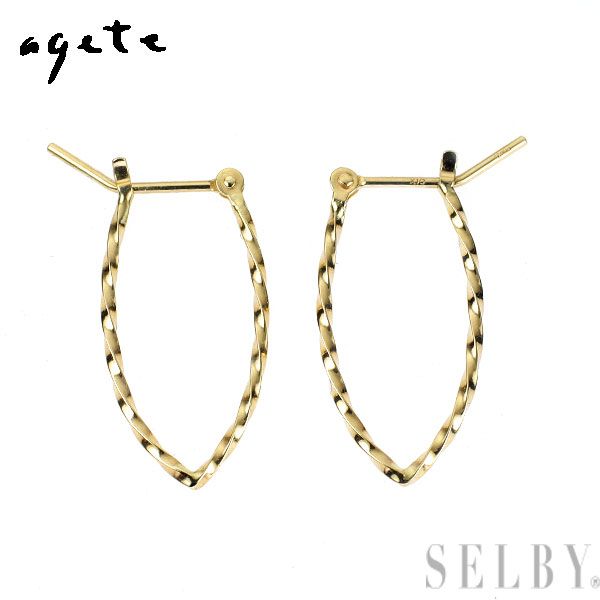 アガット K 10 YG デザイン フープ ピアス
