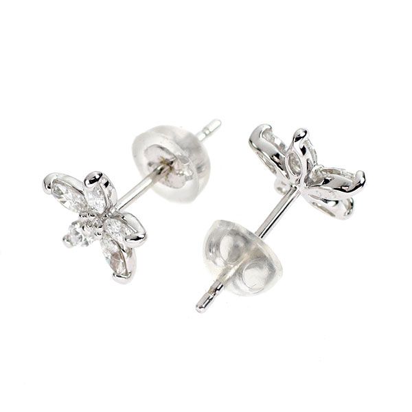 K 14 WG ダイヤモンド ピアス D 0.38 ct フラワー