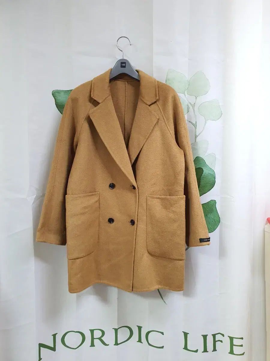 オレンジのウール混紡ロングコート オレンジの両面カシミアコート 