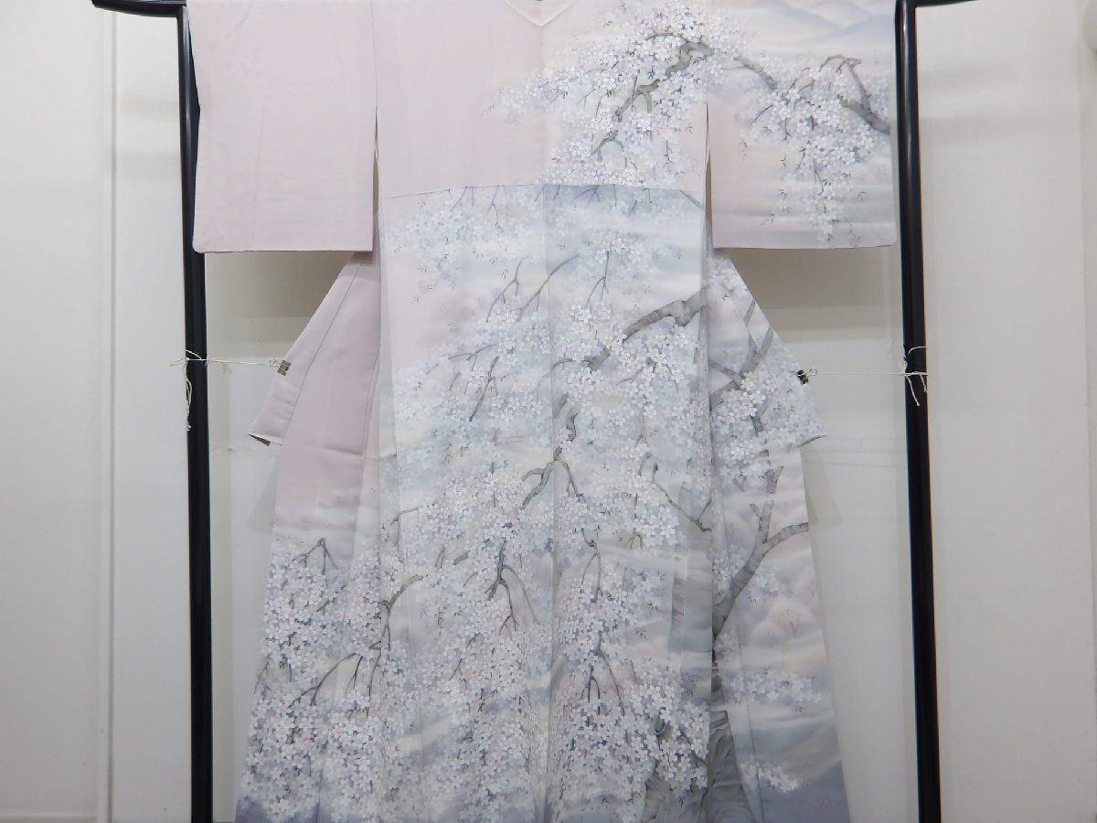 P 41253 桜尽くし 手描き 訪問着 袷 作家物 bk