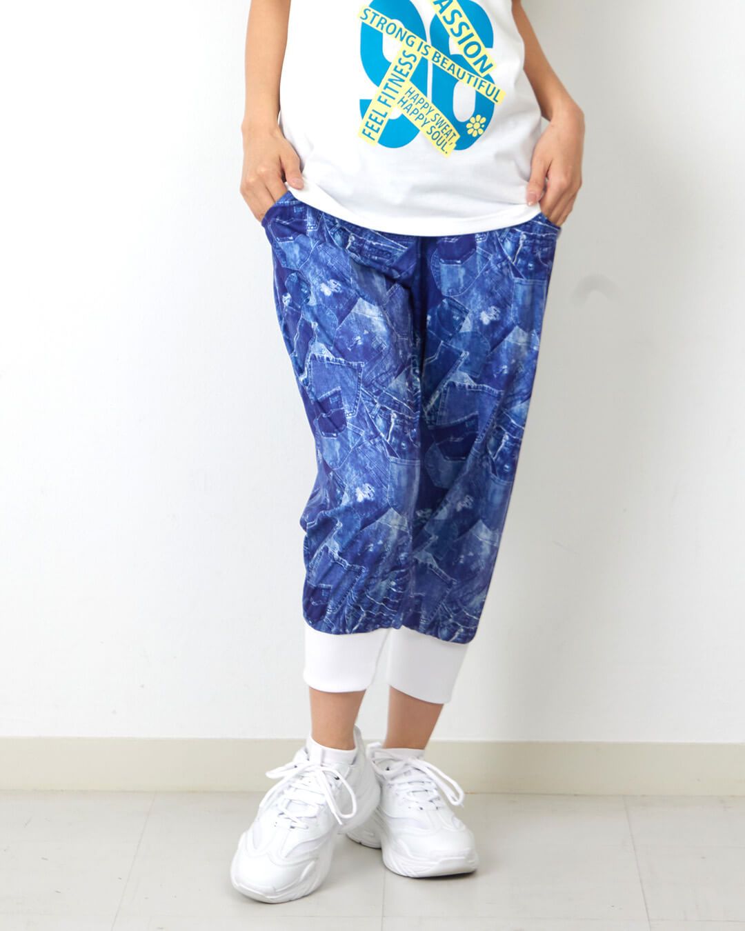 clap フィットネス ウェア クラップ レディース パンツ DENIM-POCKET EASY M フリーサイズ トレーニング ジムウェア スポーツウェア イージーパンツ ゆったり 柄 2025