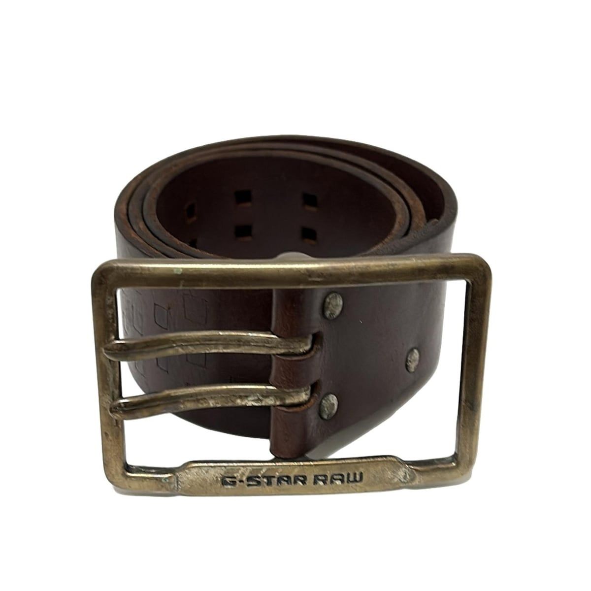 G-STAR RAW ジースターロゥ ベルト 85 - ゴールド×ダークブラウン レザー