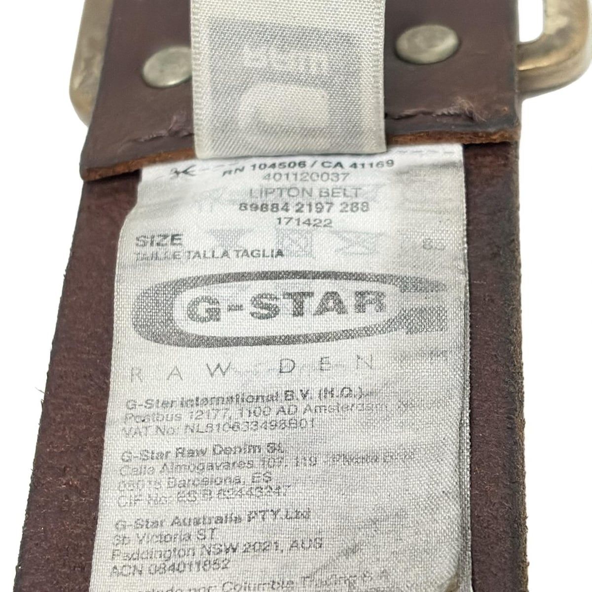  G-STAR RAW ジースターロゥ ベルト 85 - ゴールド×ダークブラウン レザー ベルト 小物