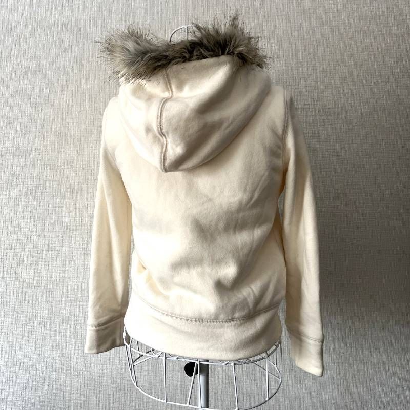 GAP Y2K Fur Trim Fleece Lined Zip Hoodie Kids 140 Ivory