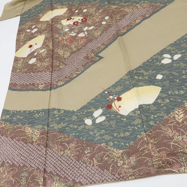 六花-RIKKA- 正絹 刺繍 梅 椿 蝶 訪問着 手縫い仕立て 着物 A 4182