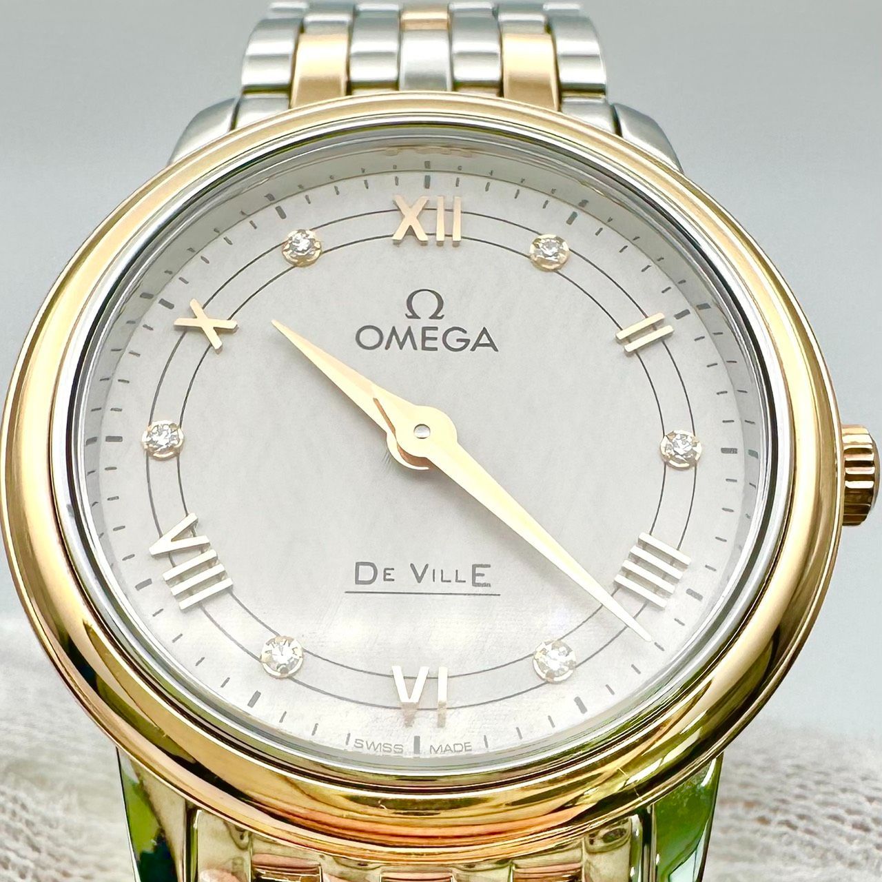 OMEGA オメガ DE VILLE デヴィル プレステージ 6 Pダイヤ クォーツ SS K 18 RG 750 保証書あり ローズゴールド フ