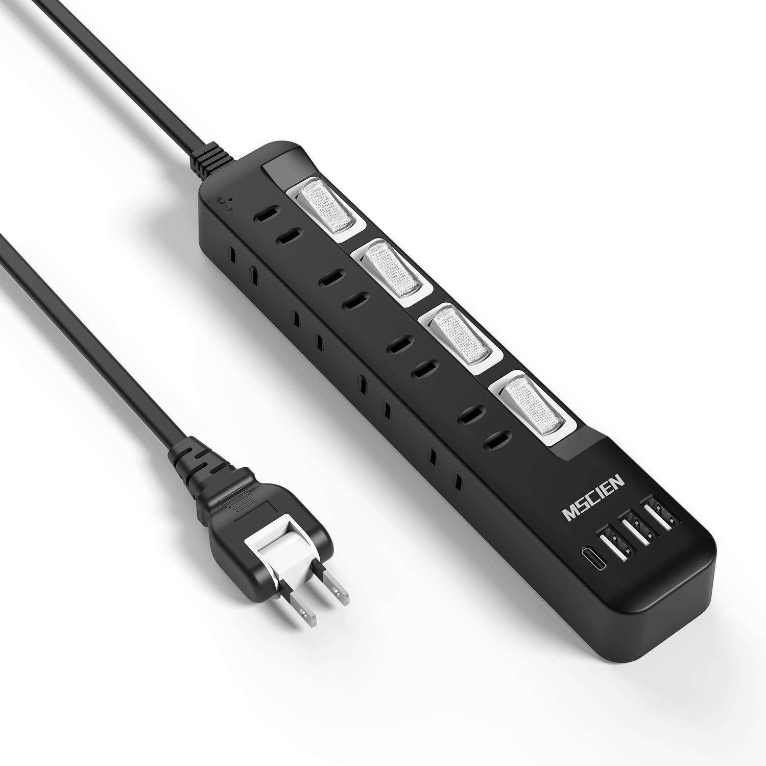 【数量限定】Mscien 電源タップ usb付き 8個AC口 1個usbc 3個usba 延長コード 2m 雷ガード コンセント oa スイッチ付き 壁掛け たこあし テーブル マルチタップ スイングプラグ ブラック (2M)