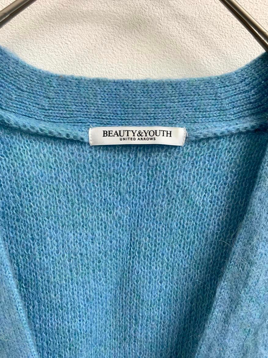 BEAUTY-YOUTH UNITED ARROWS ビューティーアンドユース モヘヤミックス シャギーVネック カーディガン 水色 レディース