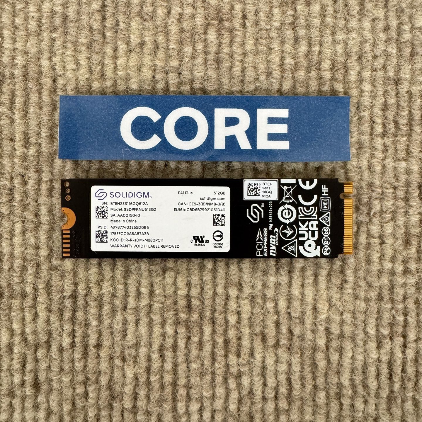 使用時間:67時間】SOLIDIGM P41 Plus 512GB NVMe M.2 SSD