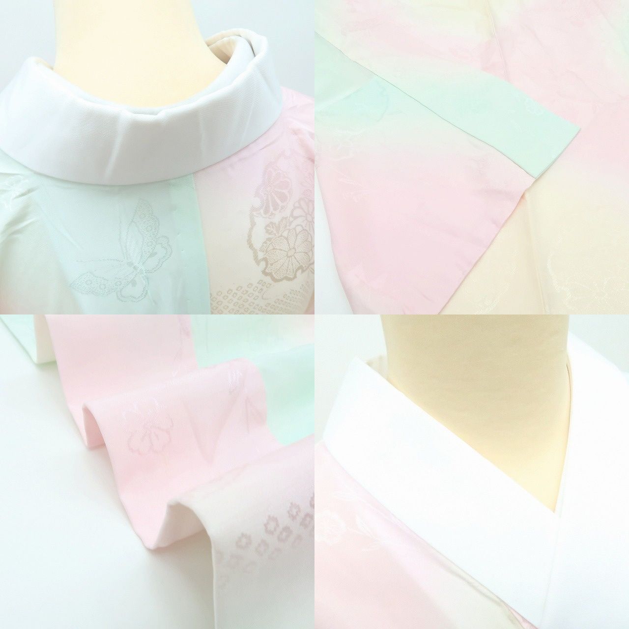 百華❀Y4213◇単衣 正絹 袖無双 半襟・居敷当て付 手縫い仕立て 桜 梅