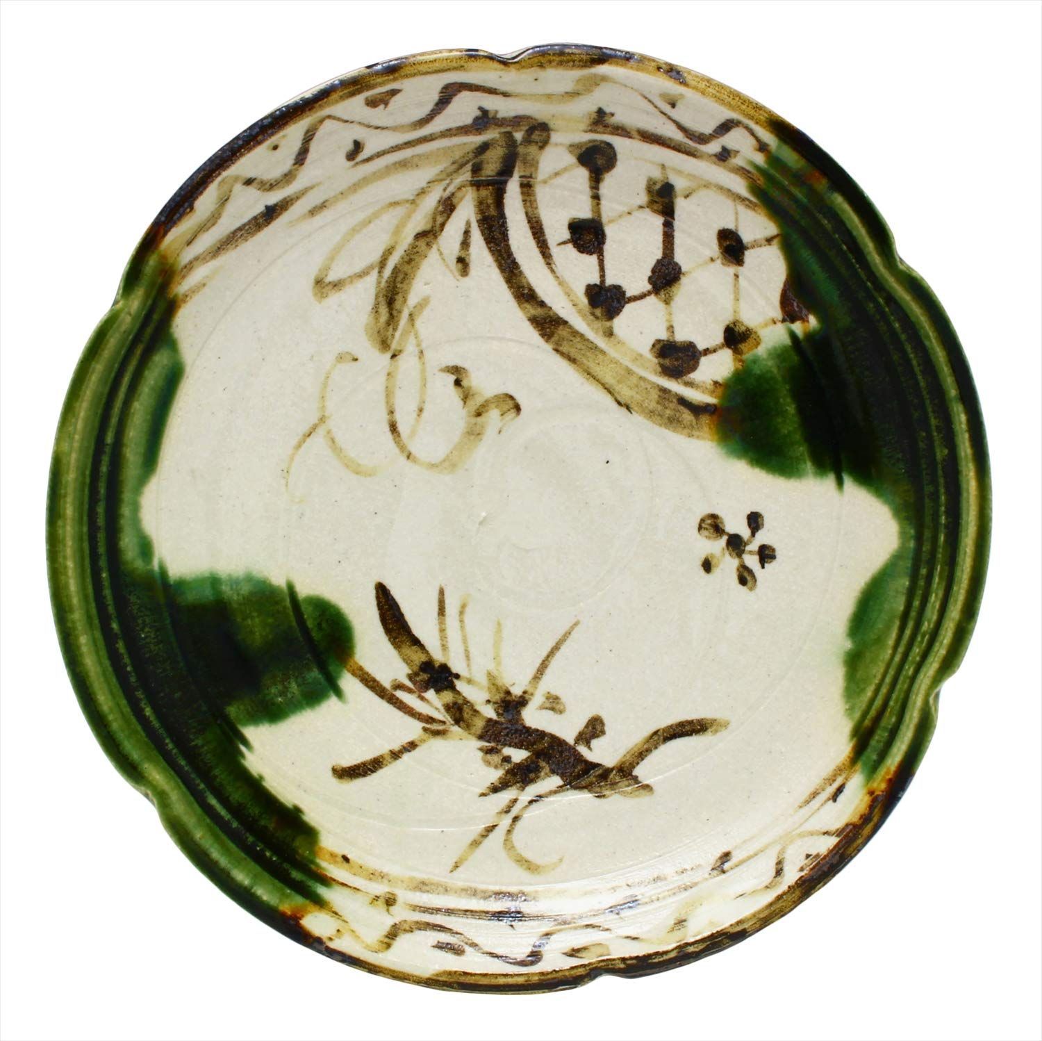 瀬戸焼 中島塩草 織部のうつわ 8寸皿 大皿 約直径24 cm 織部鉄絵 004-0058