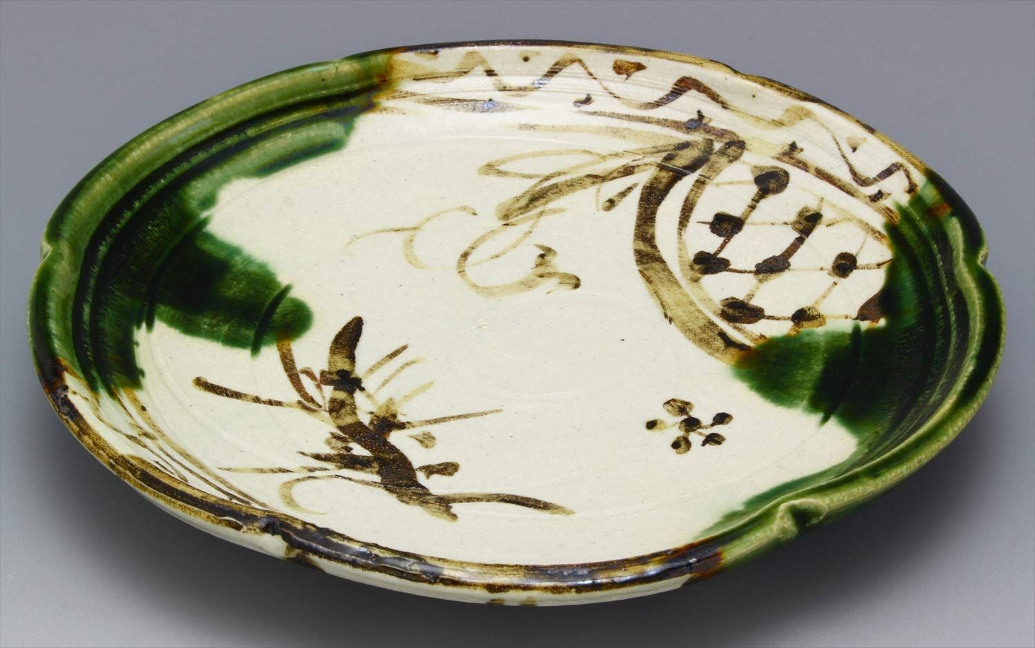 瀬戸焼 中島塩草 「 織部のうつわ 」 8寸皿 大皿 約直径24cm 織部鉄絵