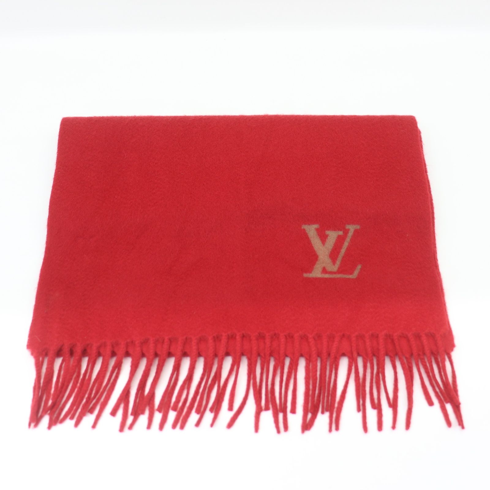 レディース 【値下げ中】LOUIS VUITTON 赤 マフラー フリンジ付き