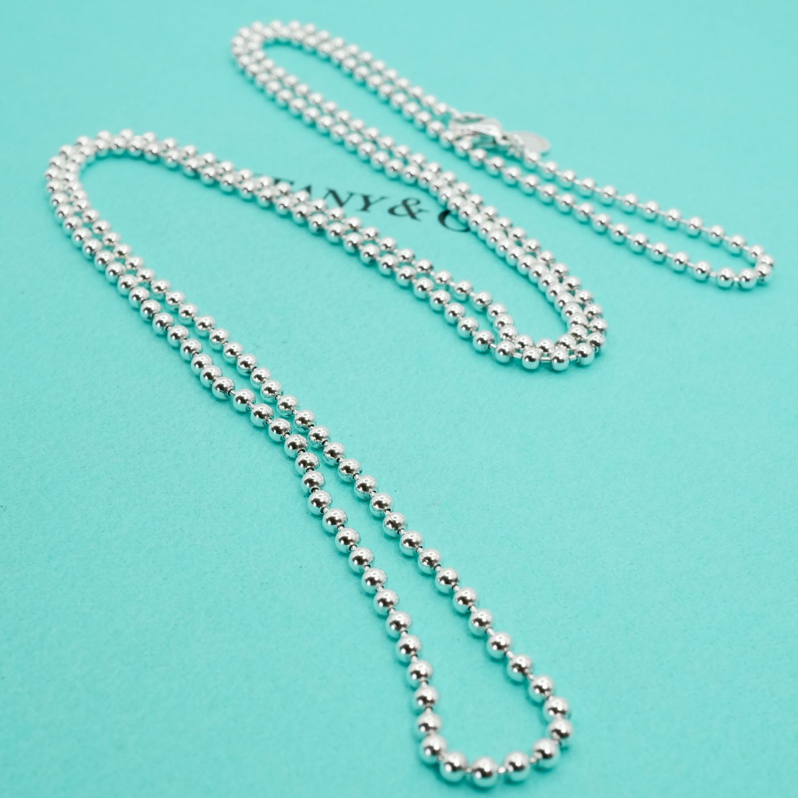 極美品87cm ティファニー ボールチェーン ロング ネックレス/25-2461