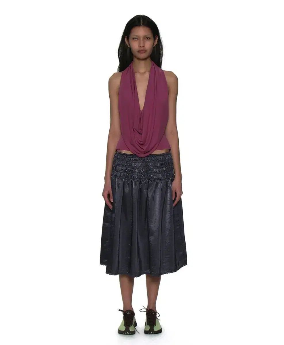 PARTIMENTO WOMEN パルティメントウィメン LACE TRIM SMOCKING MIDI SKIRT