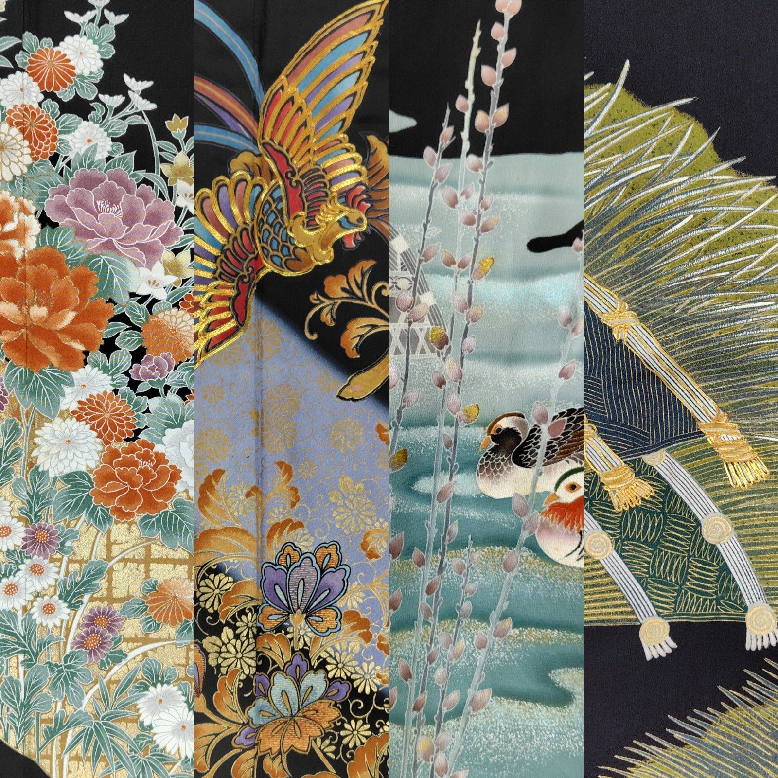 4999円均一】リユース 黒留袖 4枚 まとめ売り作家物 落款 鴛鴦 猫柳