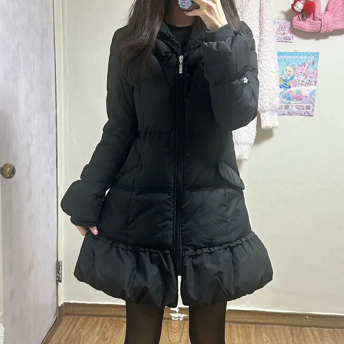 ヴィンテージ ブラック リー リボンスポーツ写真 フォト PHOTO ダウン コート ピンク レース 姫ギャル ロギャル