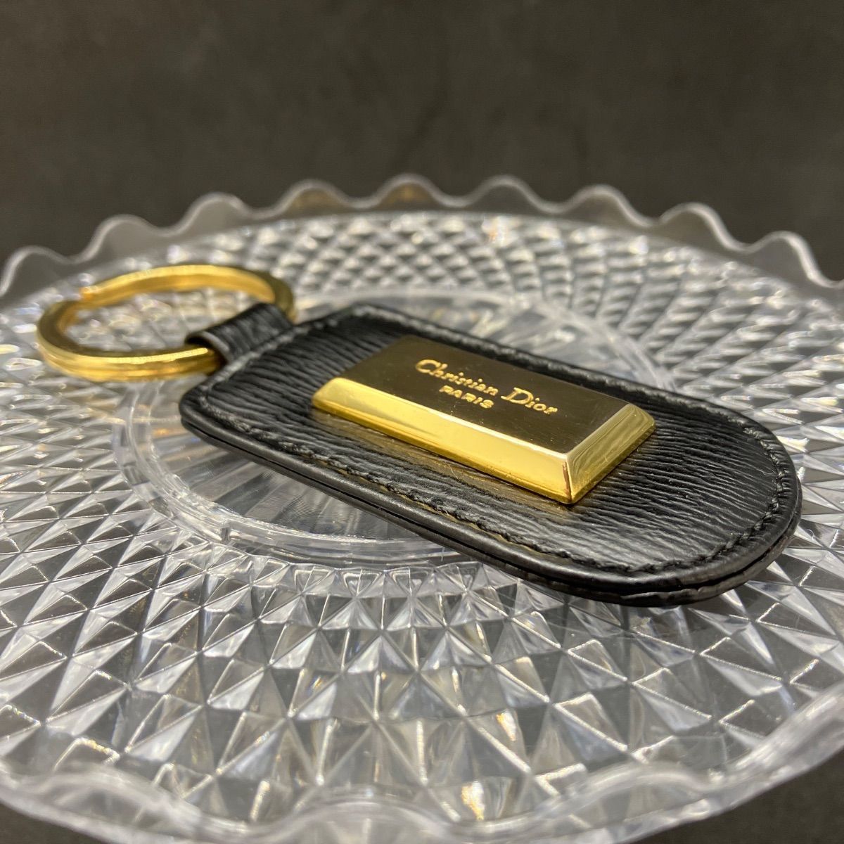 Christian Dior ディオール キーホルダー ブラック×ゴールド 5536