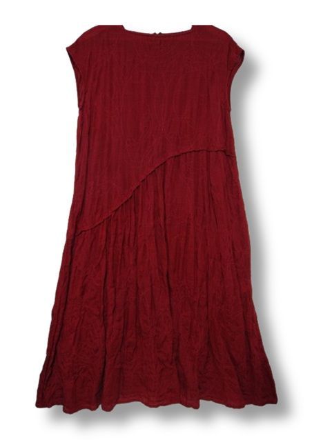 センソユニコ io comme イオコムイオ 麻 リネン混 マキシ丈 ワンピース シャーリング 切替 和柄刺繍 赤系 Mサイズ38 管理番号 -251215-503 990