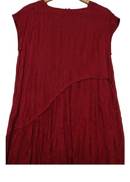 センソユニコ io comme イオコムイオ 麻 リネン混 マキシ丈 ワンピース シャーリング 切替 和柄刺繍 赤系 Mサイズ38 管理番号 -251215-503 990