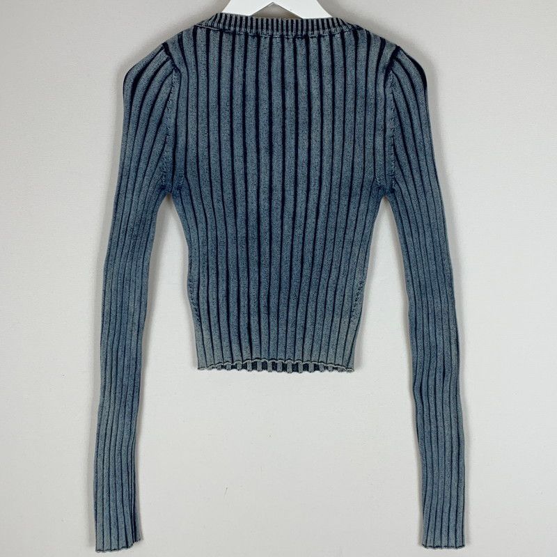 DIESEL 長袖 リブニット ロゴパッチ デニム風 トップス M 中古品】DIESEL ディーゼル M-ANCHOR OVAL LOGO RIB KNIT A057680HEAS