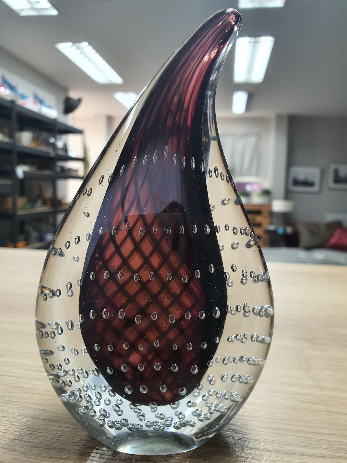 ガラスオブジェ　クリア×ワインレッド