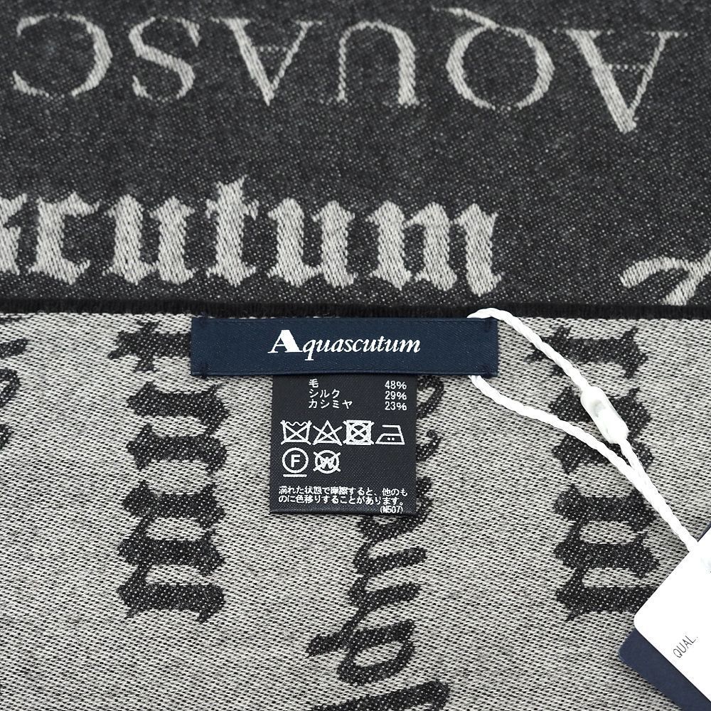 新品 Aquascutum AQ Logo Jacquard STOLE カシミヤ混 ストール チャコール 定価37400円 イタリア製 マフラー アクアスキュータム メンズ 5P1/L06108/KEC16/ 新品 Aquascutum AQ Logo Jacquard STOLE カシミヤ混 ストール