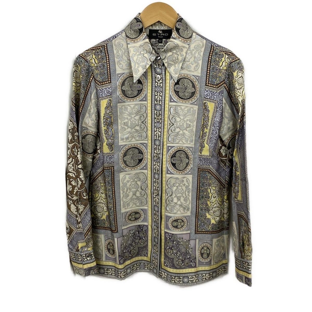 ETRO エトロ 長袖シャツブラウス サイズ42 M レディース ライトパープル アイボリー マルチ シルク