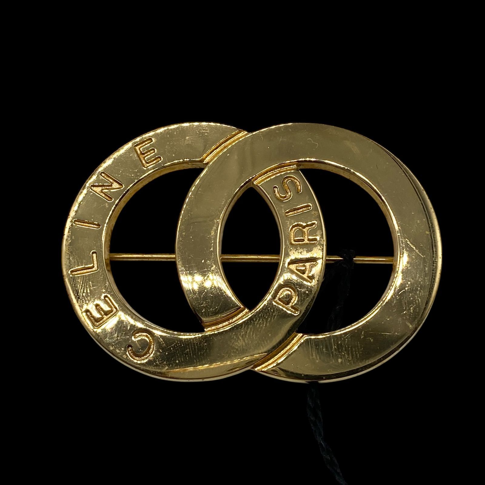 希少 CELINE セリーヌ 大ぶり サークルロゴ ブローチ ゴールド