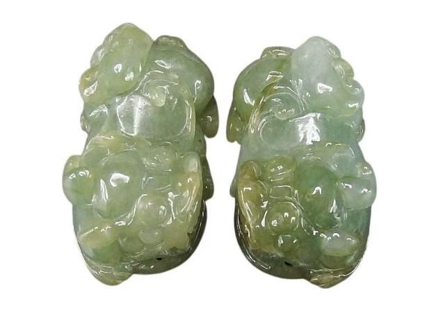 逸品天然石ひすい本翡翠如意ヒキュウ彫刻ペア812-188RYZa置物風水物