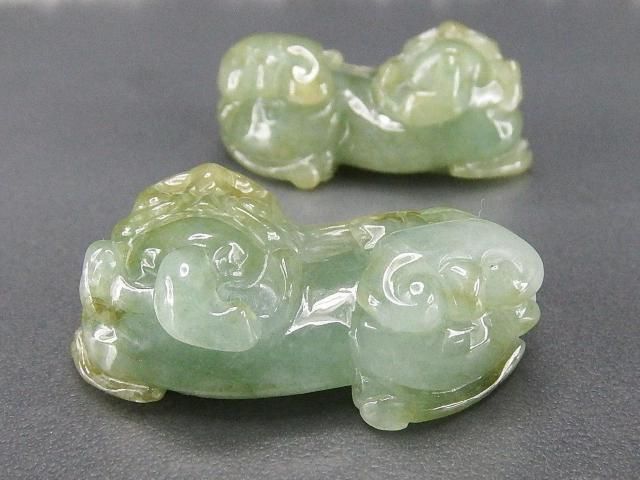 逸品天然石ひすい本翡翠如意ヒキュウ彫刻ペア812-188RYZa置物風水物