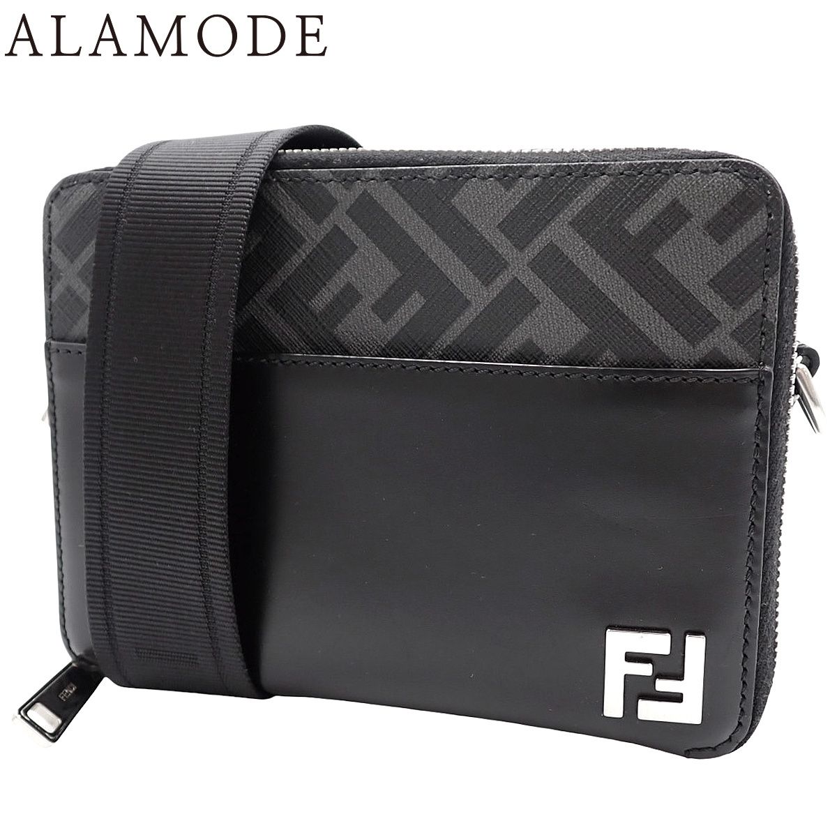FENDI(フェンディ) カメラバッグ ショルダーバッグ 肩掛け 斜め掛け ズッカ柄 レザー ブラック黒 グレー シルバー金具 7M0357 メンズ 40802169731【中古】【アラモード】 FENDI(フェンディ) カメラバッグ ショルダーバッグ 肩掛け 斜め掛け