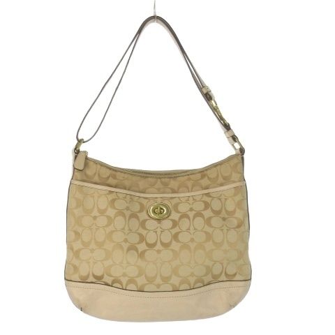 コーチ COACH F 24032 ショルダーバッグ キャンバス レザー 革 シグネチャー ターンロック ベージュ CK 2 GY 99
