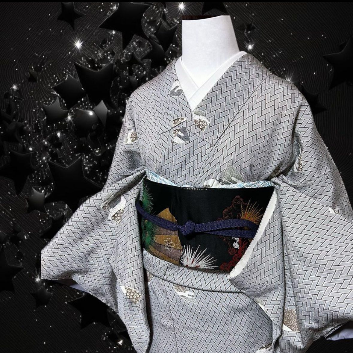 新品 美品 袷 正絹 江戸小紋 フルセット 希少アンティーク名古屋帯