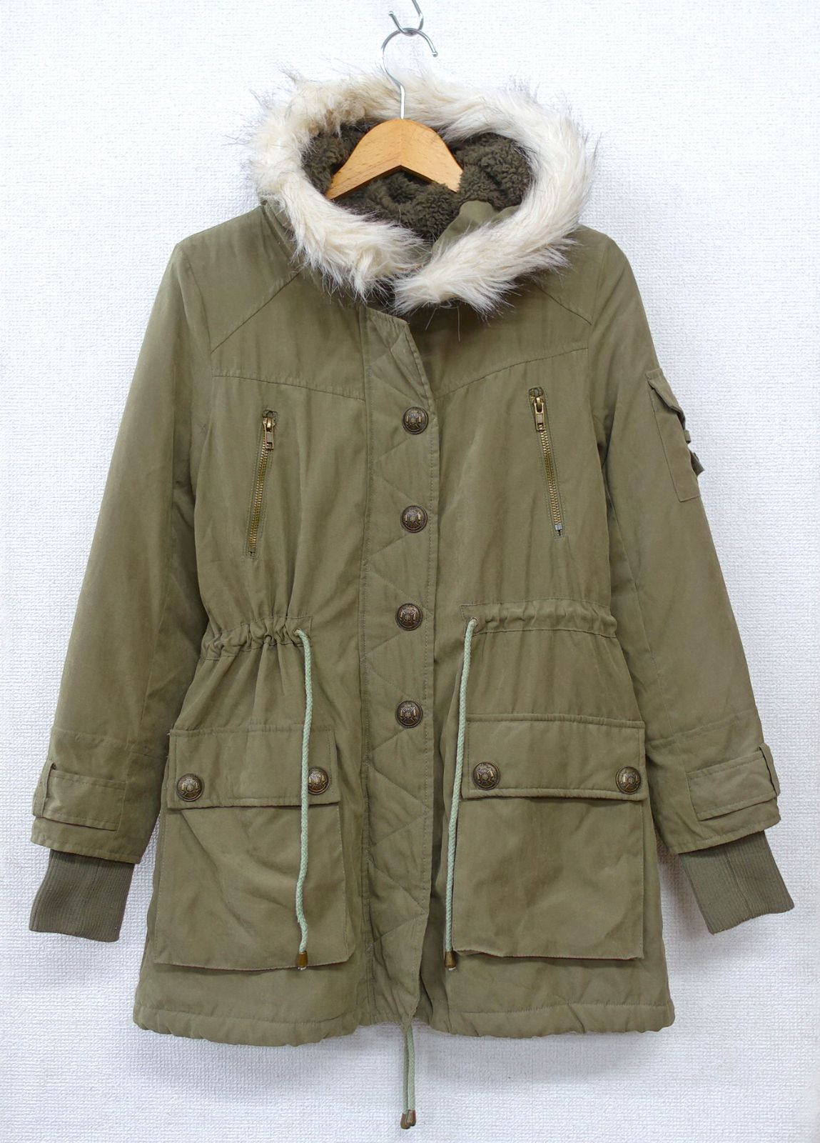 LIZ LISA doll ファー付きフード モッズコート Mサイズ カーキ リブ