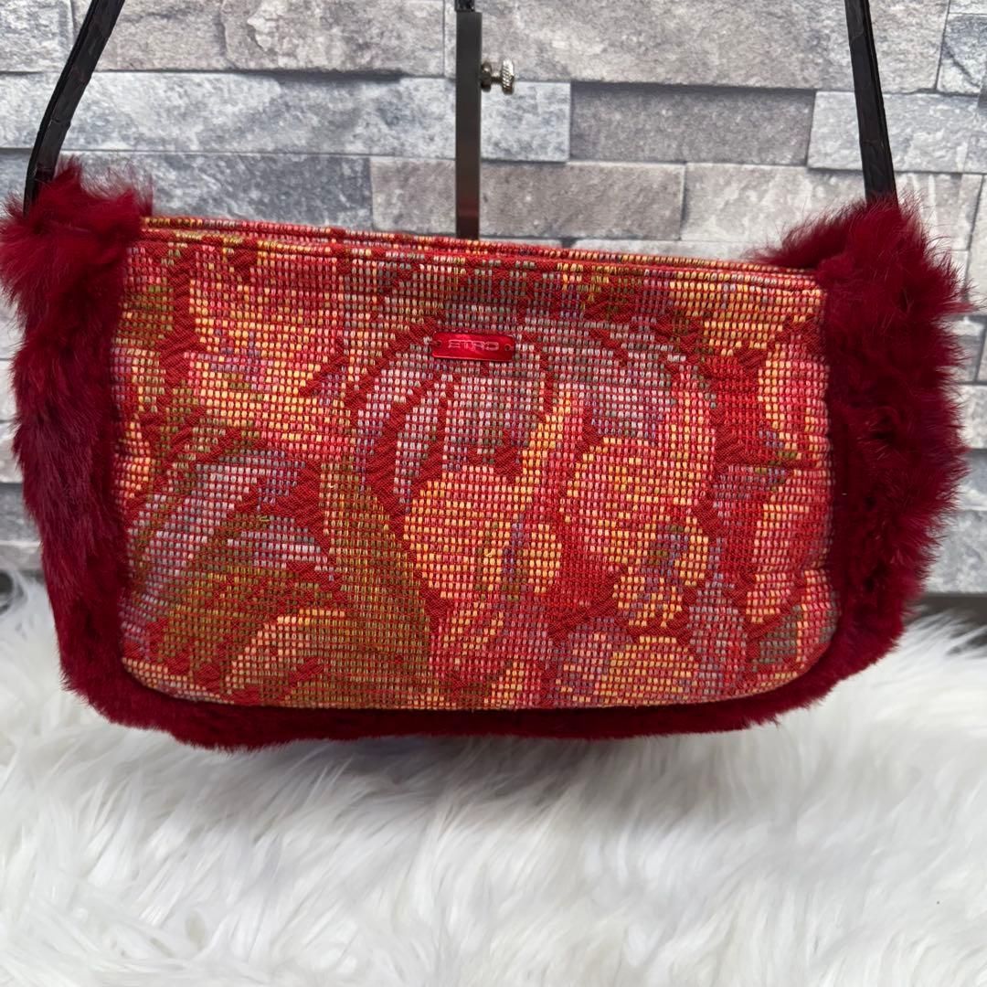ETRO エトロ ファー装飾和柄レザーハンドバッグ トートバック ビーズ