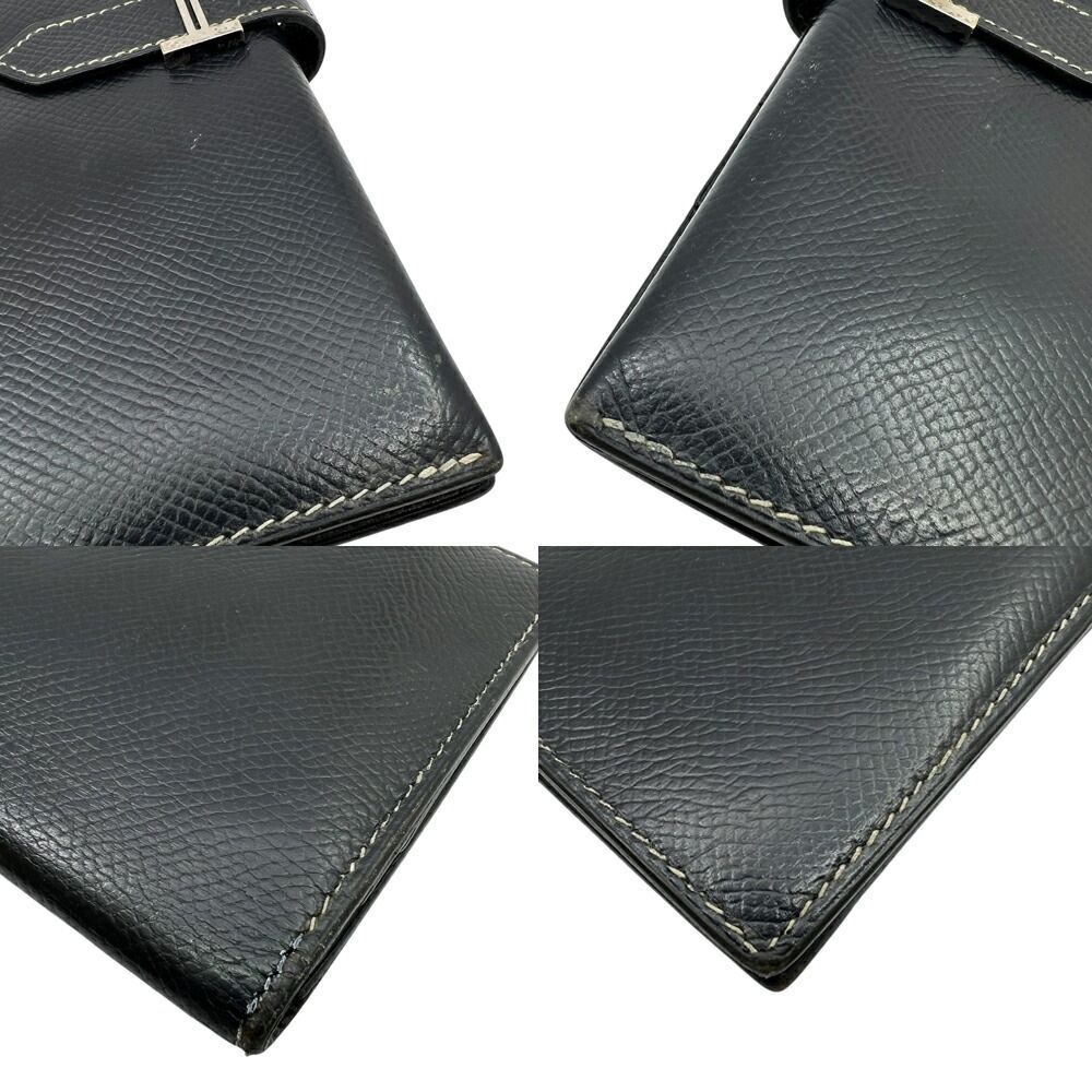 HERMES エルメス ベアンクラシック ベアン クラシック 財布 長財布 ロングウォレット 　ネイビー　紺色　シルバー金具　E刻印　メンズ　レディース　ユニセックス 【ブランドギャラリー東心斎橋店】 HERMES - エルメス 長財布 ベアン クラシック ネイビー×シルバー金具