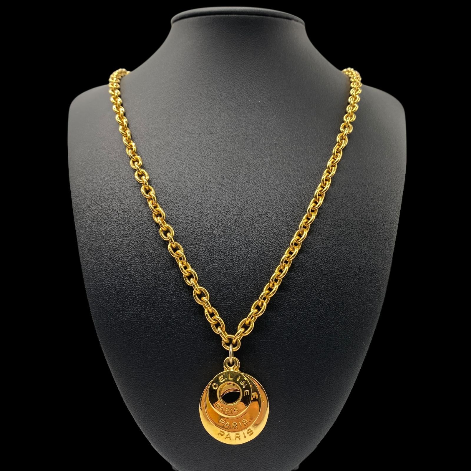 希少 美品 CELINE セリーヌ 3連サークルロゴ ネックレス ゴールド