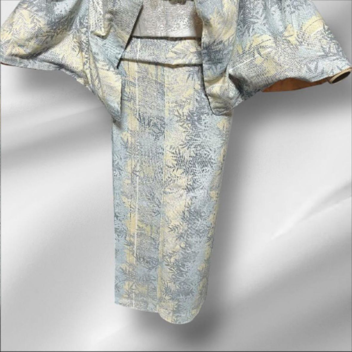 新品 躾 美品 袷 正絹 結城紬 小紋 フルセット 西陣唐織プラチナ箔