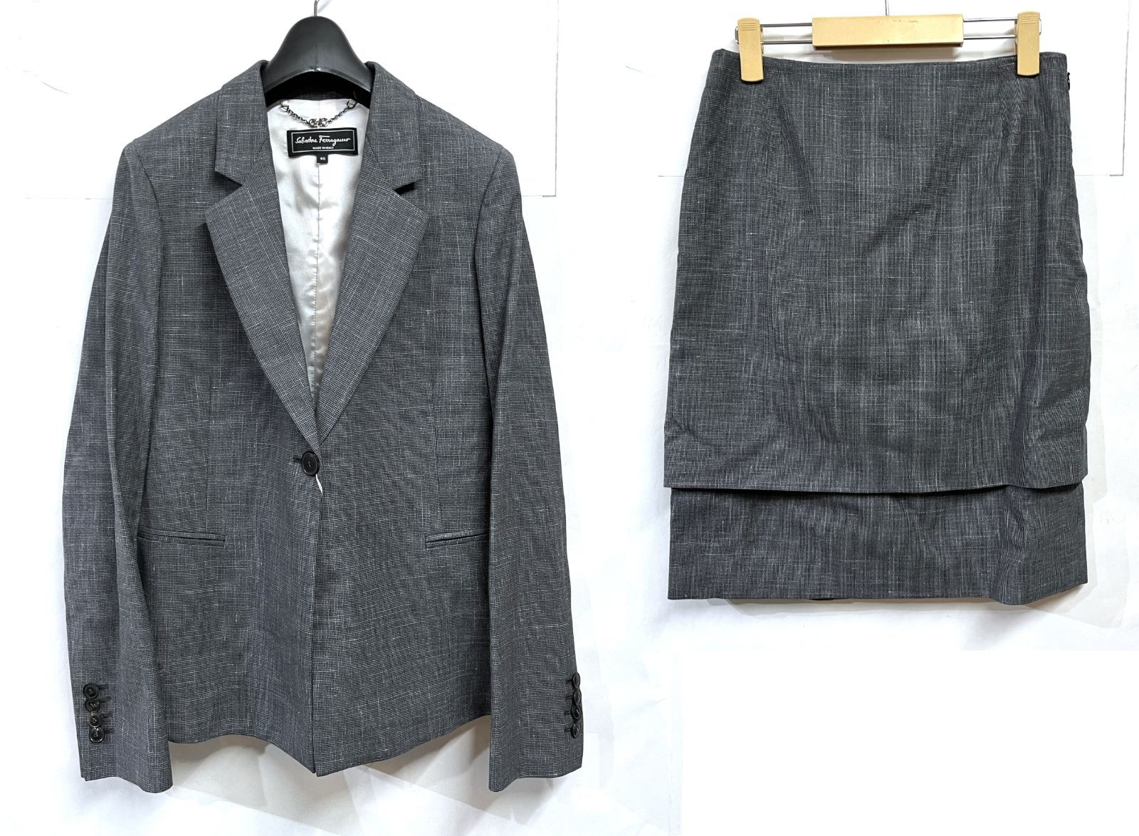 イタリア製 FERRAGAMO フェラガモ ジャケット スカート セットアップ スーツ