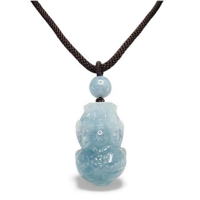 天然石アクアマリン精工手彫りヒキュウネックレスUK 2 6 3