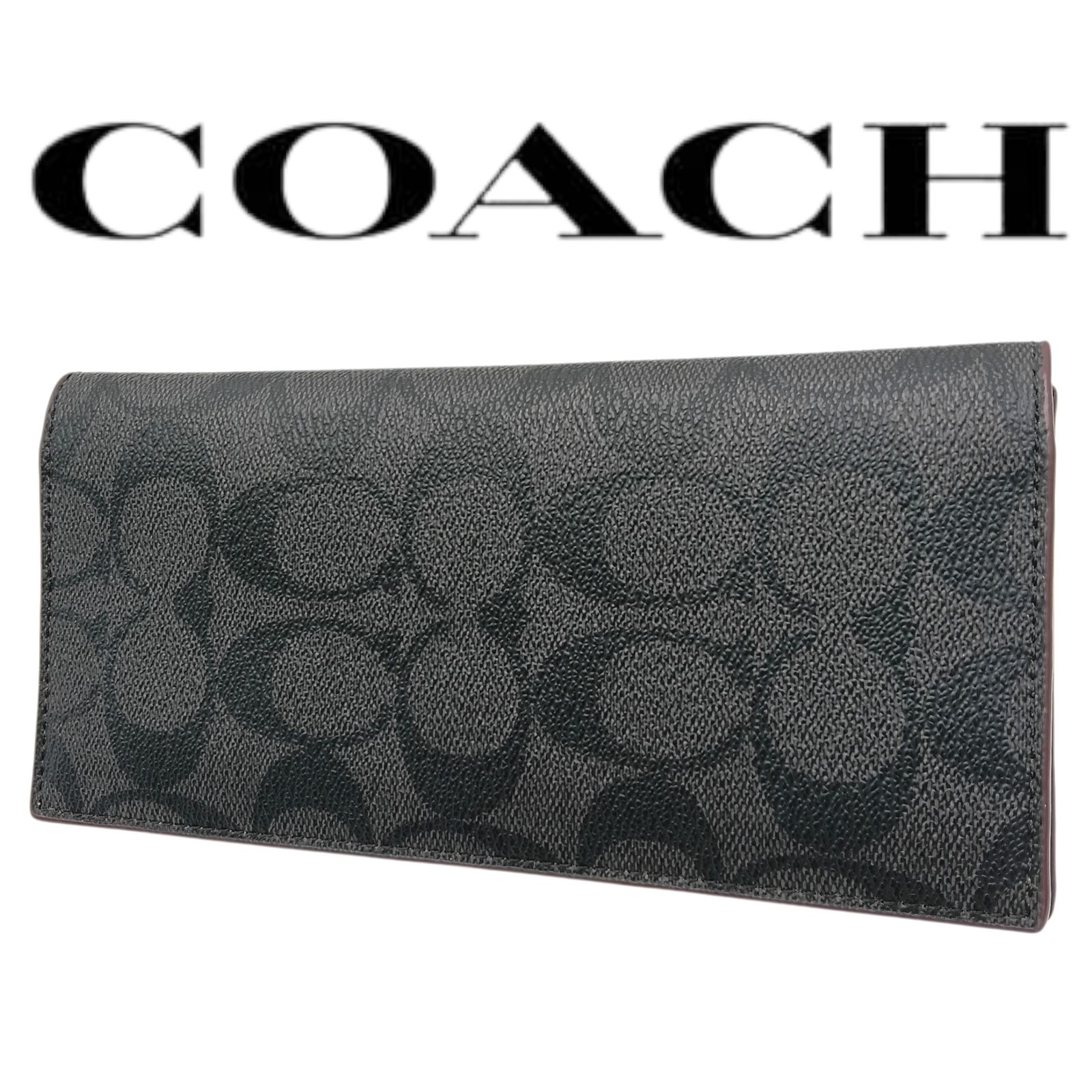 COACH コーチ 長財布 91635 シグネチャー ブラック PVC 薄型 二つ折り長財布