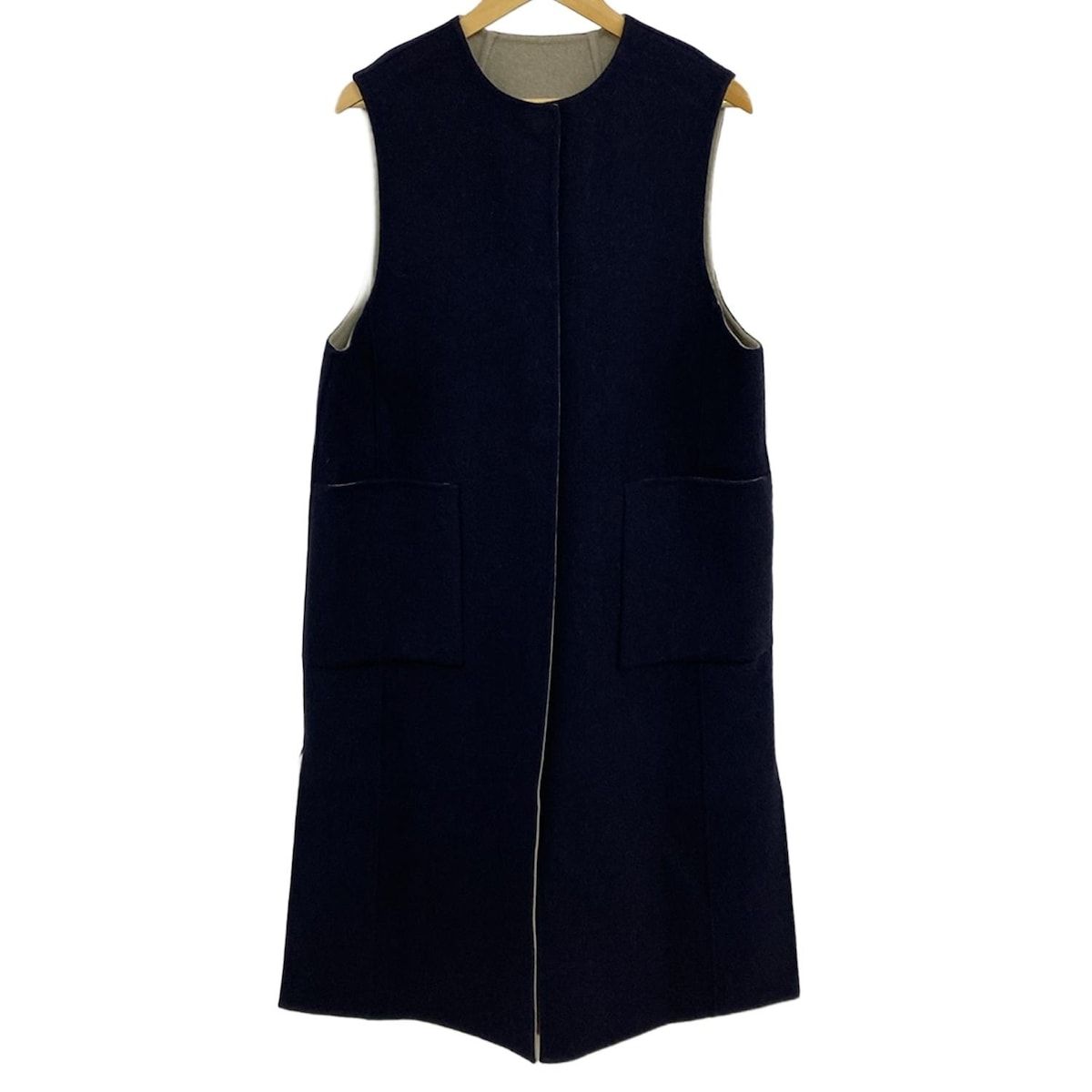 ADORE アドーア ベスト サイズ38 M レディース - ダークネイビー×グレーベージュ リバーシブル ロング丈