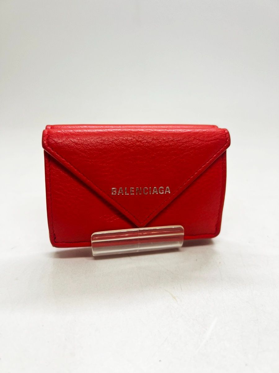 バレンシアガ 三つ折り財布 レザー レッド ユニセックス M 487