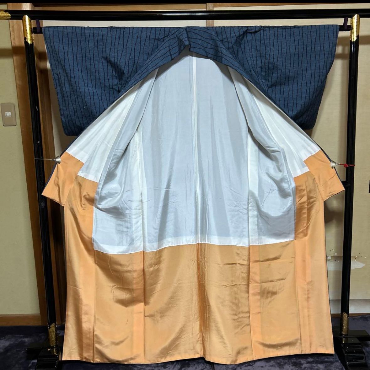 未使用近い　美品　袷　正絹　結城紬　小紋　フルセット　身丈157 裄丈66 未使用近い 美品 袷 正絹 結城紬 小紋 フルセット 身丈165 裄丈66.5