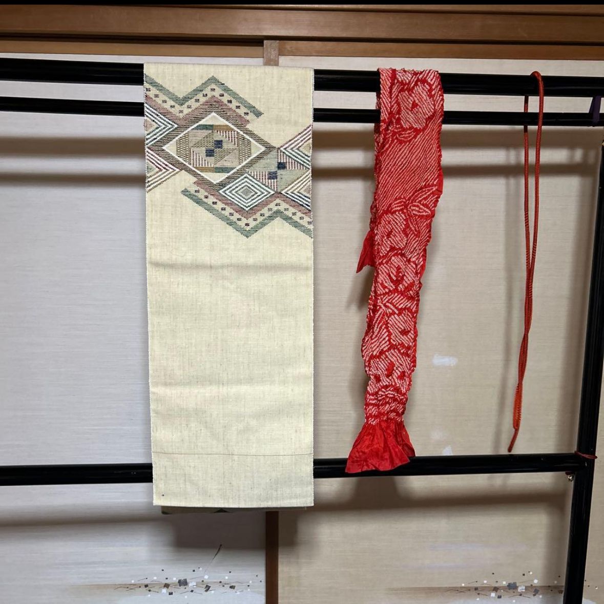 未使用近い 美品 袷 正絹 結城紬 小紋 フルセット 身丈165 裄丈66.5